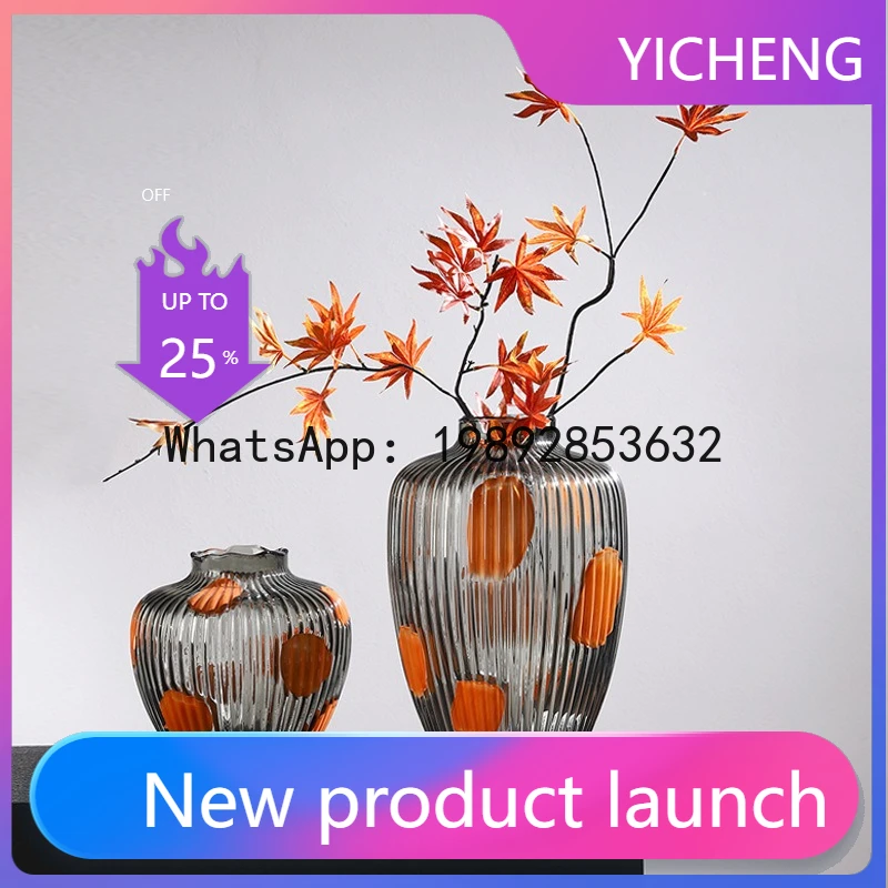 

QQ Glass Vase Orange Polka Dots Plant Pot Floral Arrangement Hydroponics Terrarium Flower Vases Flowerpot Home Decoration