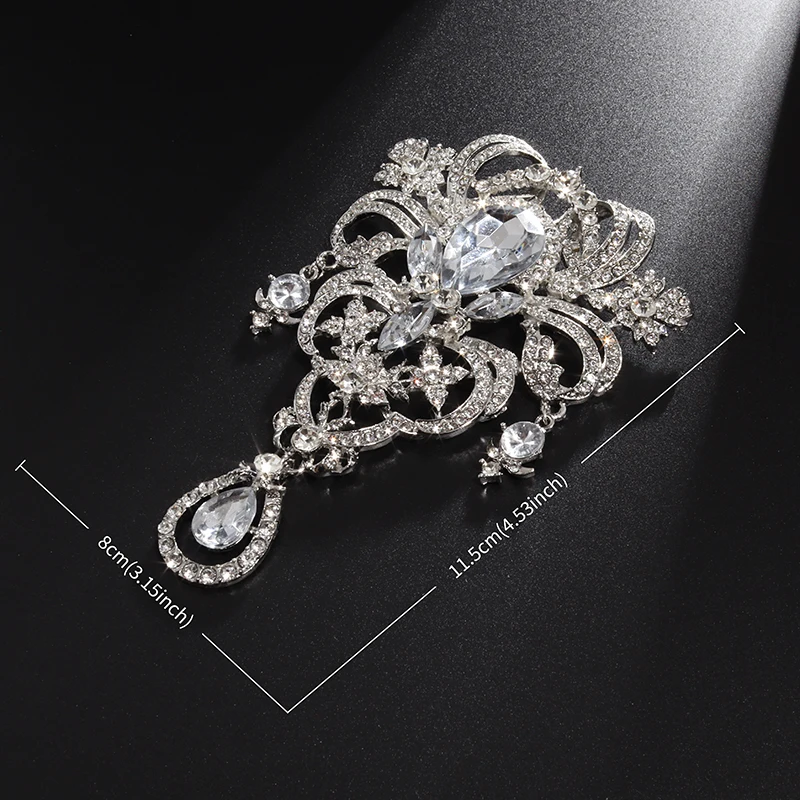 Elegant and Exquisite White Crystal Water Drop Shiny Zircon Brooch for Women Luxury Banquet Evening Dress Brooch Jewelry Gift