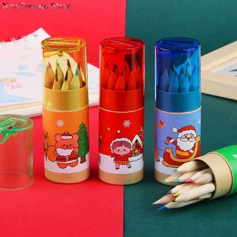 12 Color Christmas Painting Pencil Set Santa Claus Girl Bear 2023 Merry Christmas Decor for Home Xmas Ornaments Kids Gifts