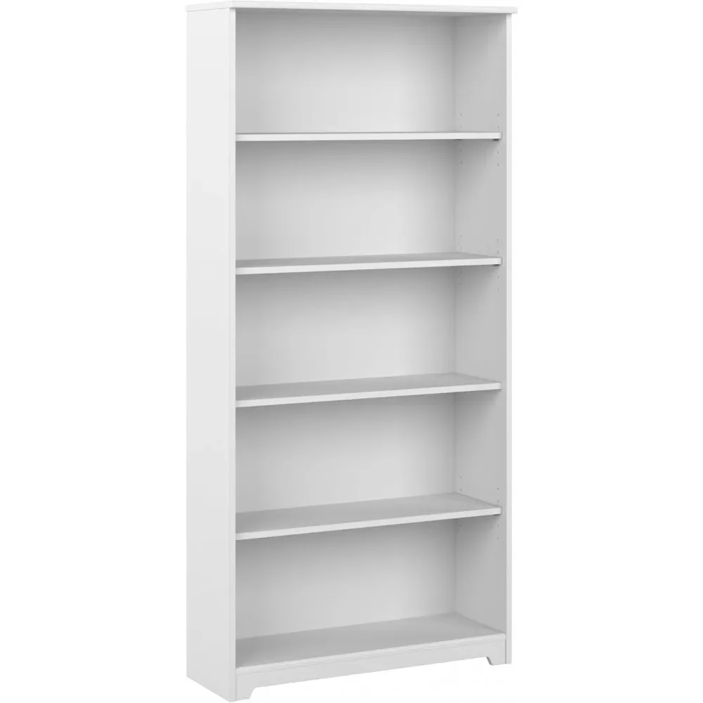 Bush Furniture Cabot Tall 5 Shelf Bookcase | Large Open Bookshelf in White | Sturdy Display Cabinet for Library, Living Room