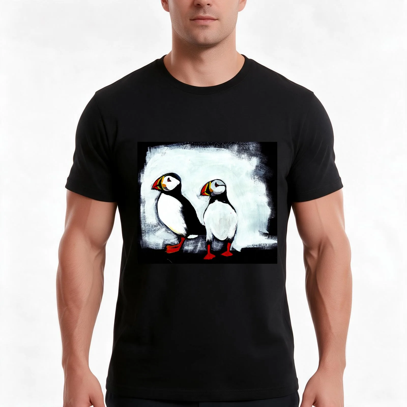 Puffins T-Shirt, Summer Casual Cotton Tee, Oversized Streetwear Tops, Vintage Graphic Print, Loose Fit Short Sleeve, 100% Cotton