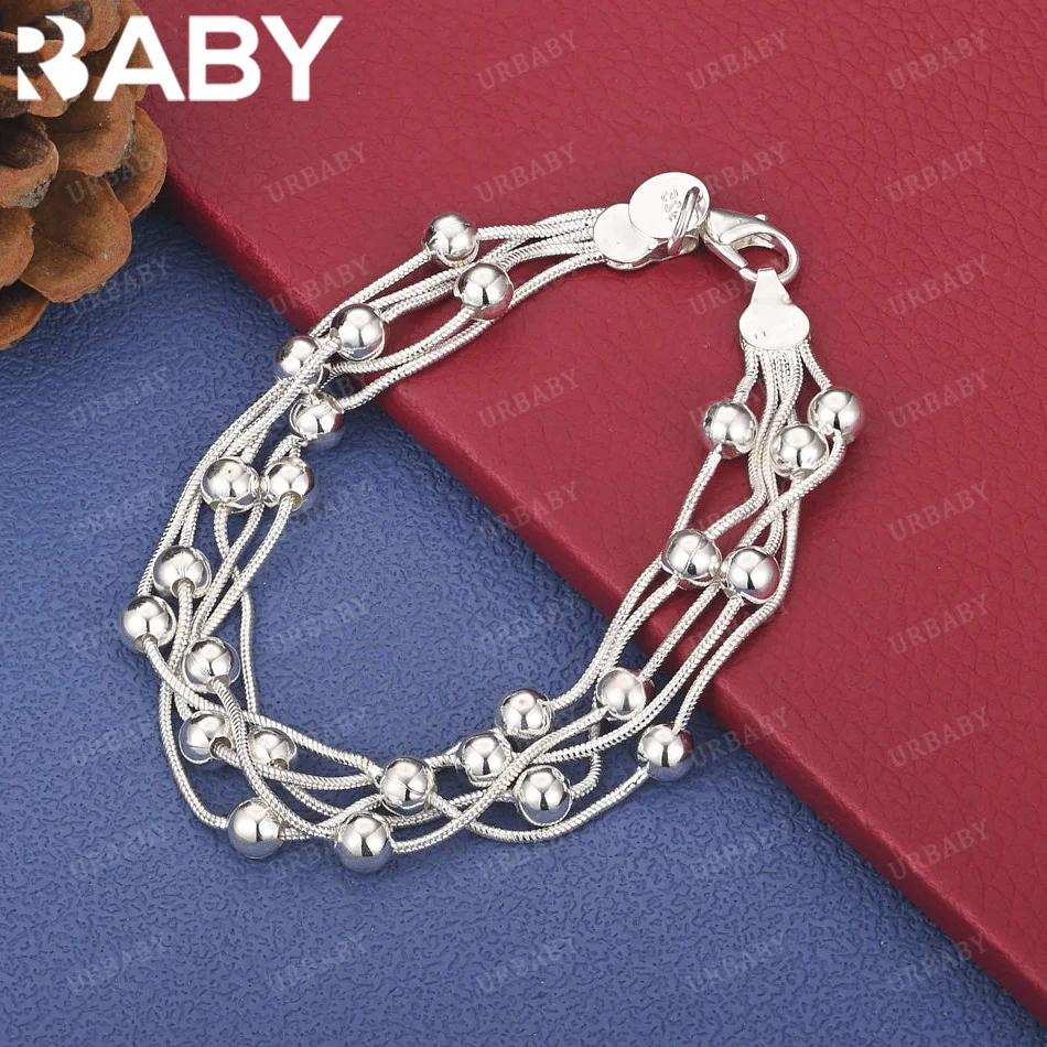 URBABY 925 Sterling Silver Multiple Ball Chain Bracelet Women Fashion Jewelry Charm Grace Noble Wedding Accessories
