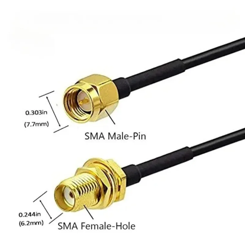 SMA Bulkhead Extension Cable SMA Male to Female RG174 Coaxial Jumper with Nut for WiFi Antenna