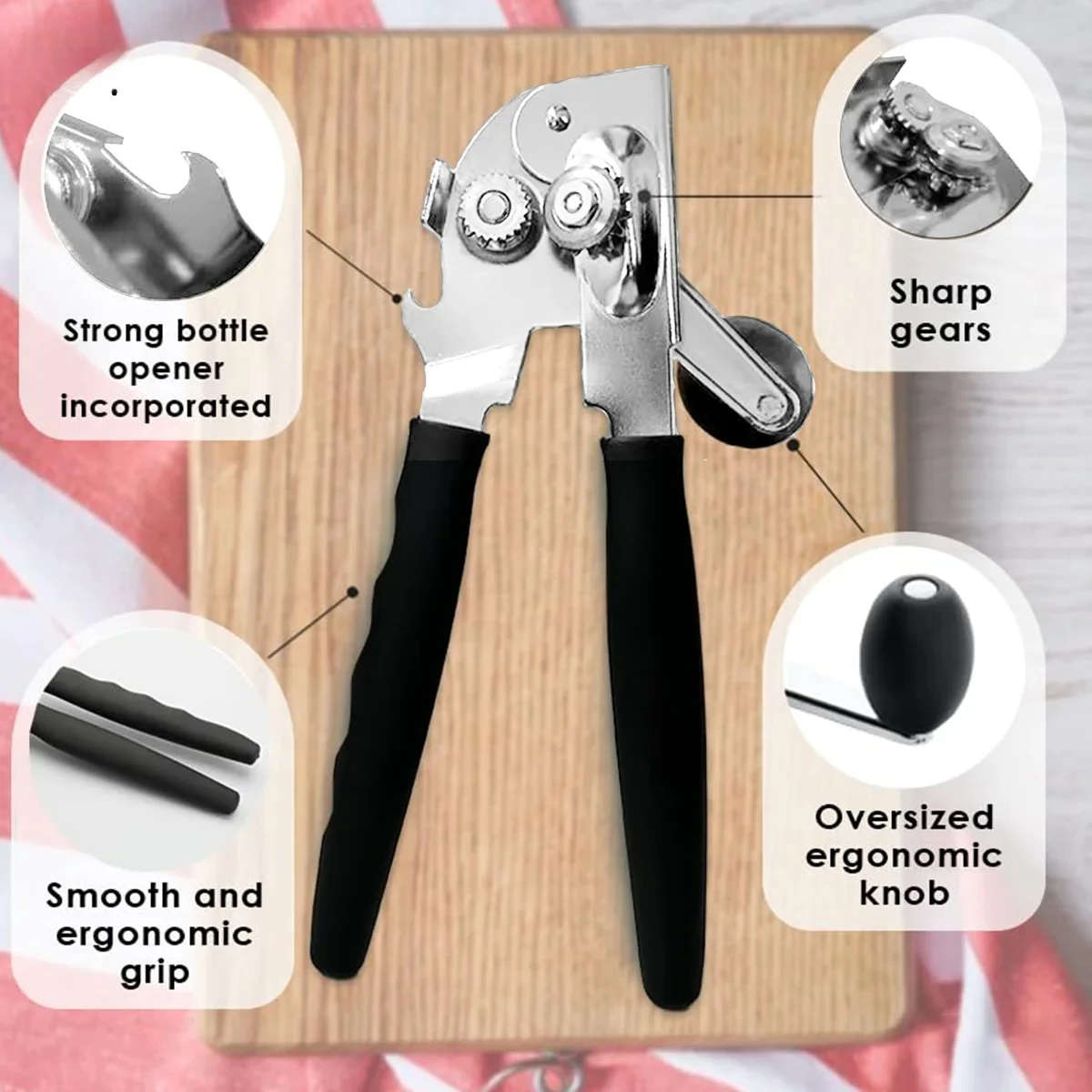 

D2 Commercial Can Opener Kitchen Hand Crank Tool Can Opener Manual Heavy Duty Comfortable Extra long Handles Easy for Big Cans