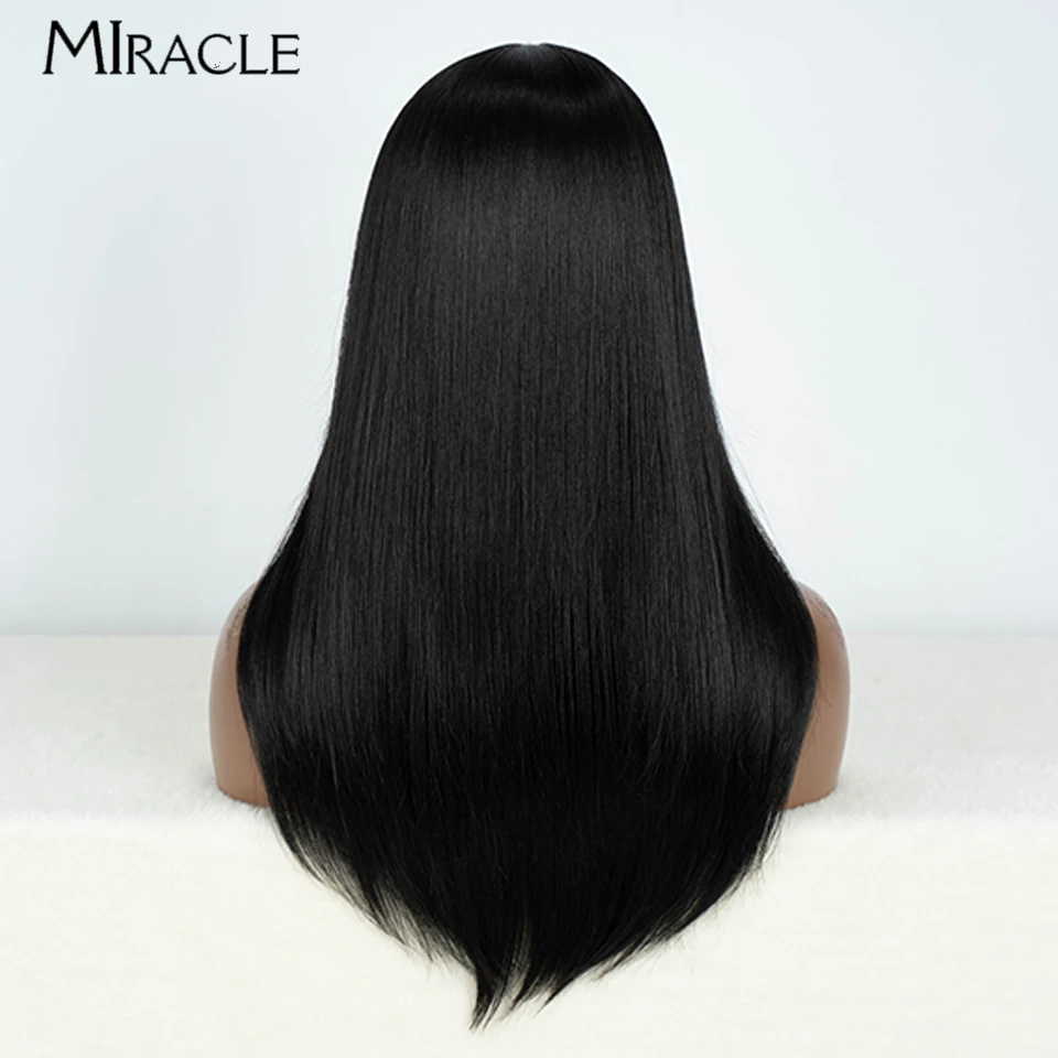 MIRACLE Wig sintetis renda depan wanita, Wig Cosplay renda lurus lembut serat rambut palsu Ombre cokelat pirang