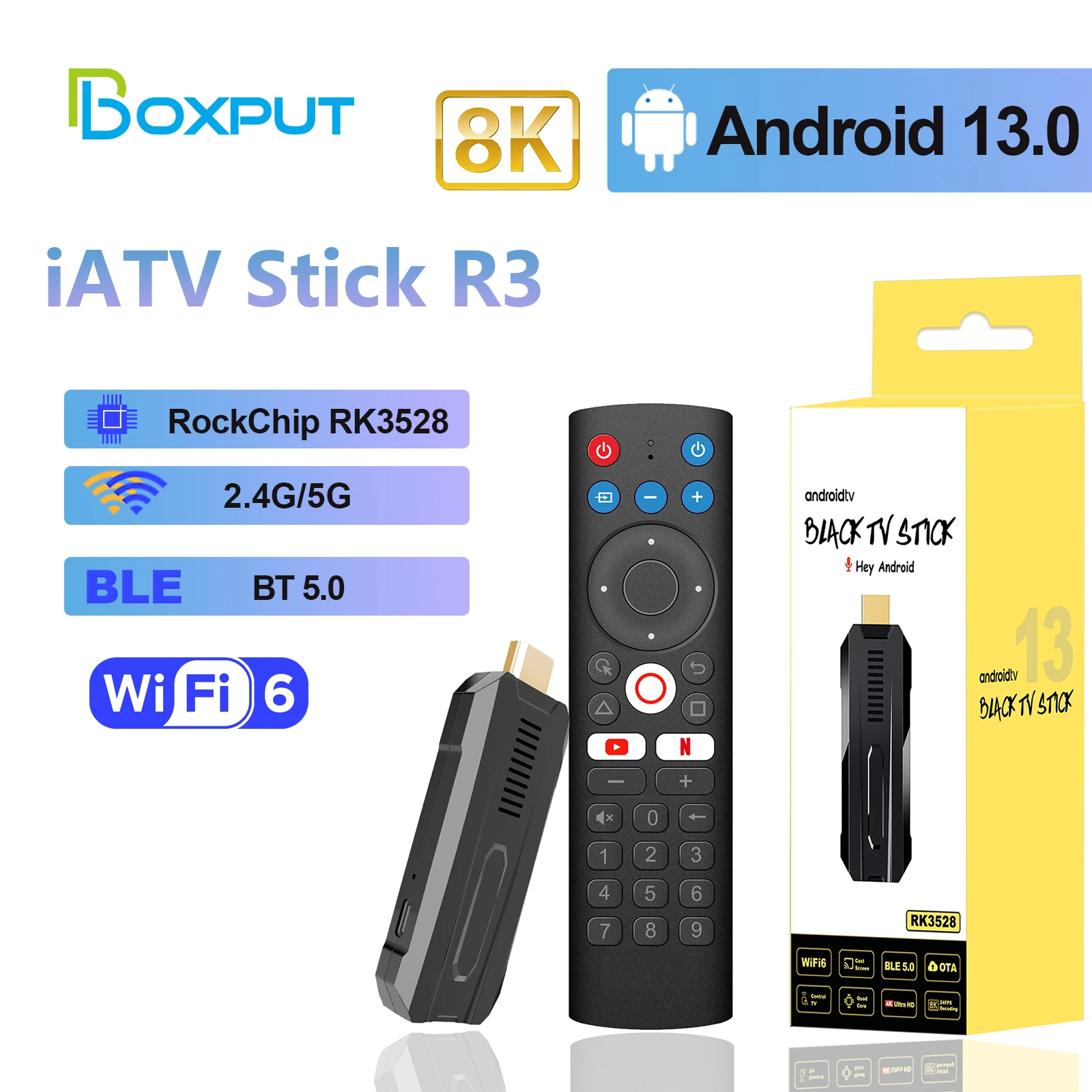 

Android 13 8K Fire TV Stick iATV R3 RockChip RK3528 Portable TV Box 2.4G/5G WiFi6 BT5.0 Voice Control OTG TF Slot VS iATV Q3