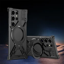 For Samsung Galaxy S23 S24 S25 S26 Ultra Aluminum Alloy Magnetic 360° Bracket Phone Case Metal Heat Dissipation Shockproof Cover