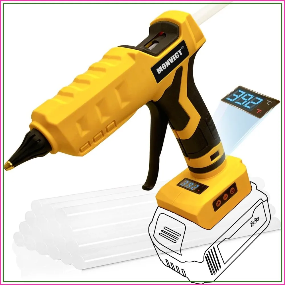 

Cordless Glue Gun for Dewalt 20V Battery, 100W Digital Temp Adjustable, Heavy Duty Hot Glue Gun with 10 Glue Sticks (Battery Not Included)
