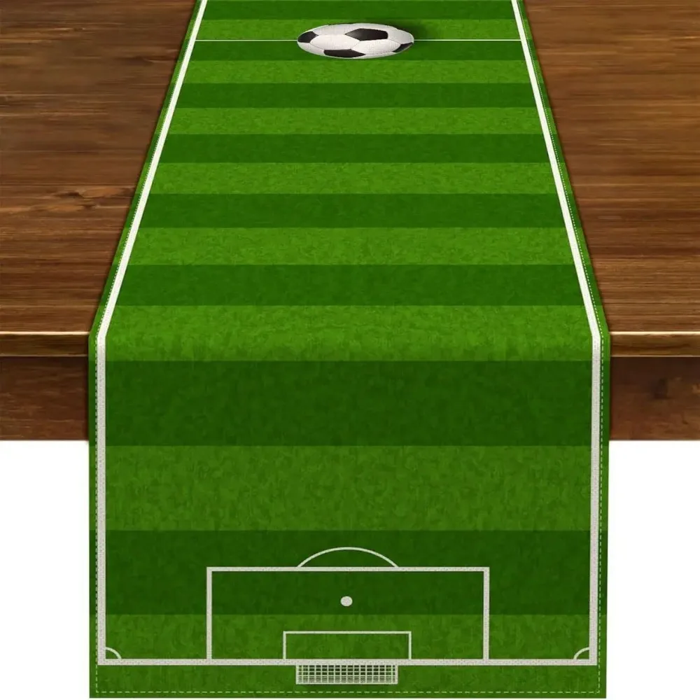 VIKAMA Polyester Football Table Runner Soccer Style Washable for Birthday Holiday Party