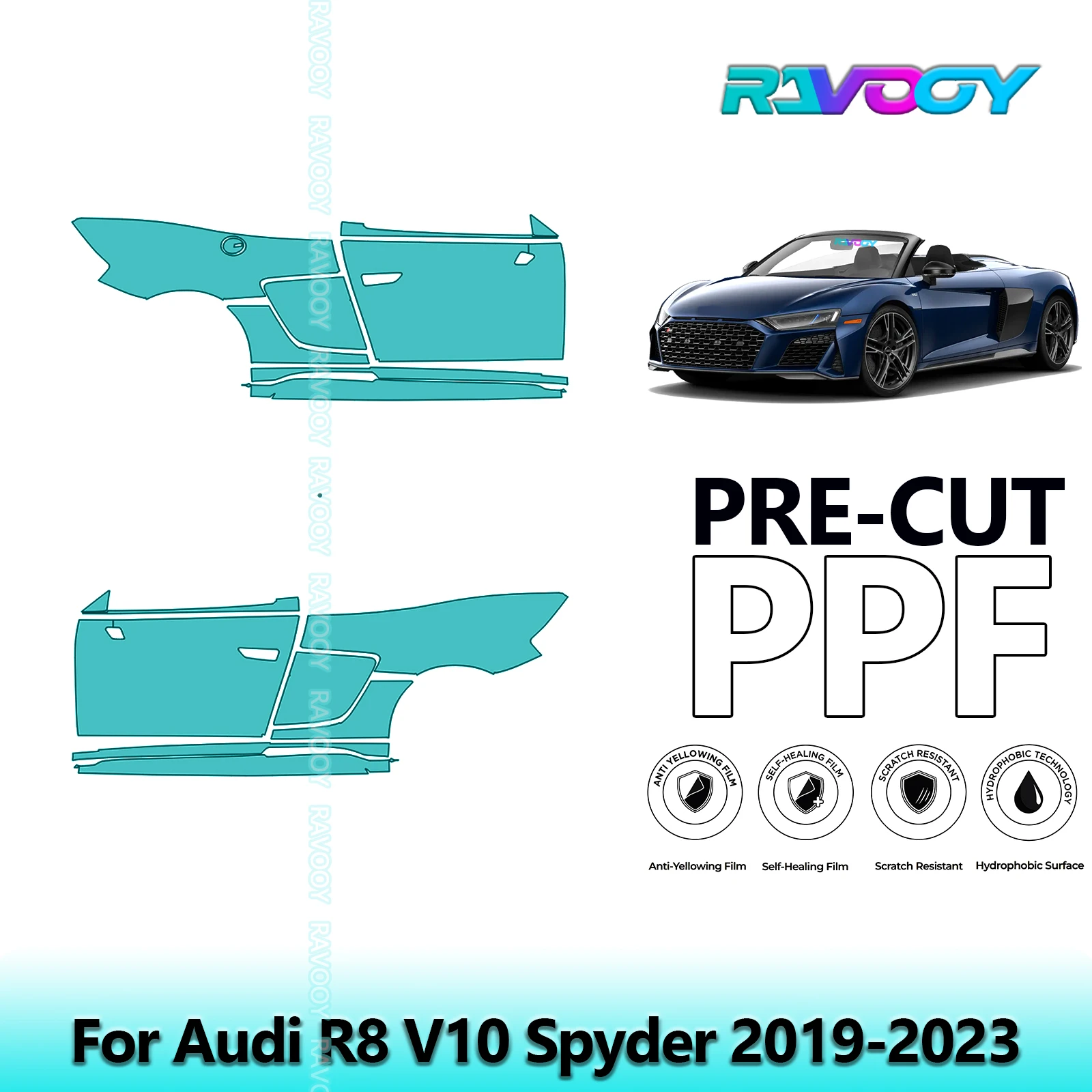 

For Audi R8 V10 Spyder 2019-2023 8.5mil Clear Matte Pre-Cut PPF Door & A/B Pillar Kit TPU Paint Protection Film Set