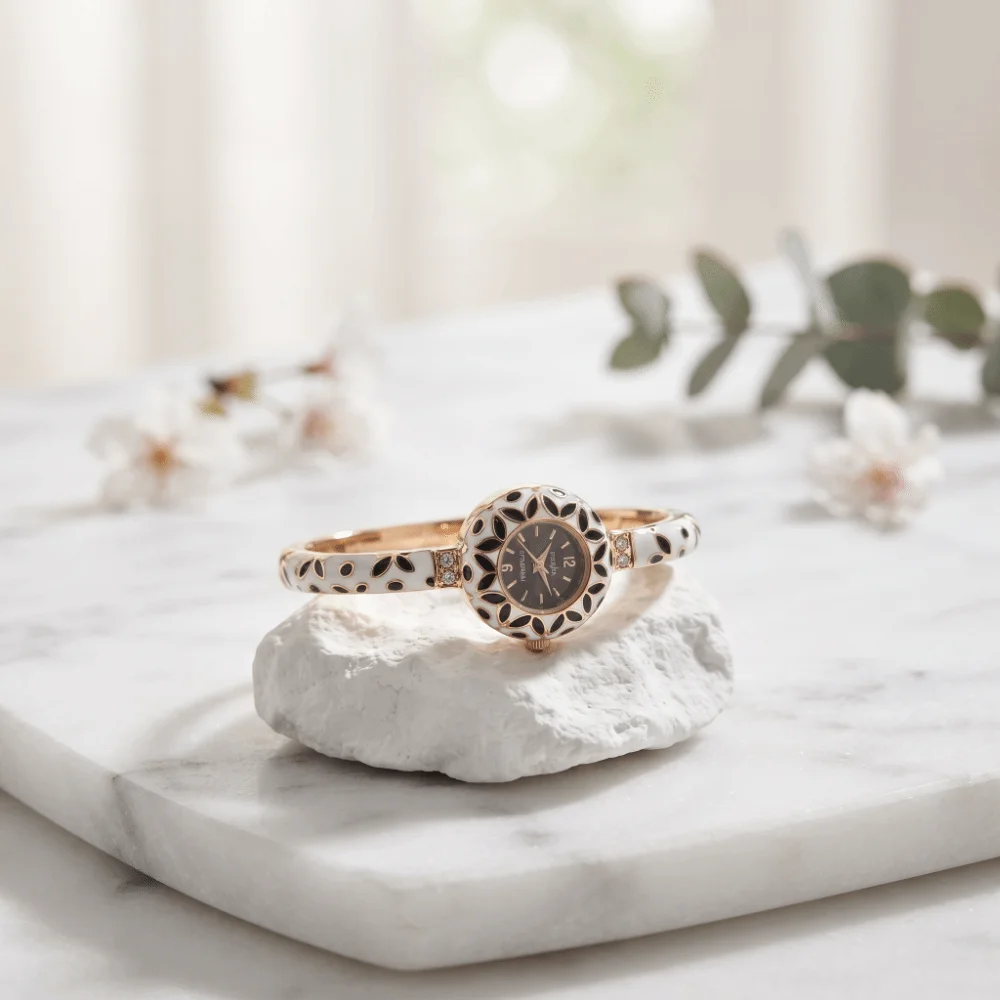 Elegant Design Bracelet Watch Colorful Bracelet Round Shape Enamel Watch Gradient Rainbow Women's Watch Fashion Accessory