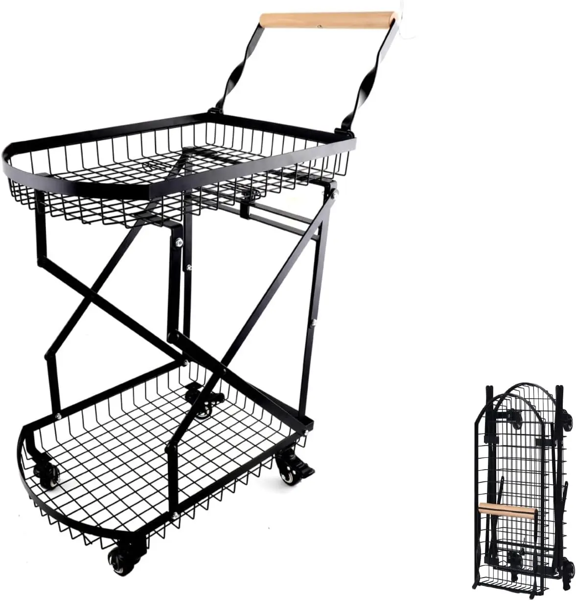 

Двухуровневая складная тележка на колесах, грузоподъемность 50 кг, для покупок, кемпинга, кухни, офиса