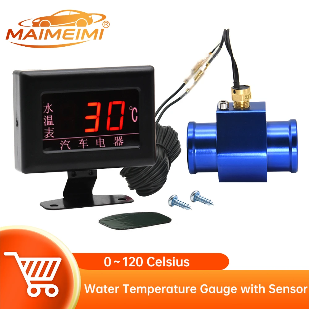 0～120 Celsius Water Temperature Gauge with Tempe Sensor+26mm-40mm Water Temperature Adapter Digital Temp Water Indicator