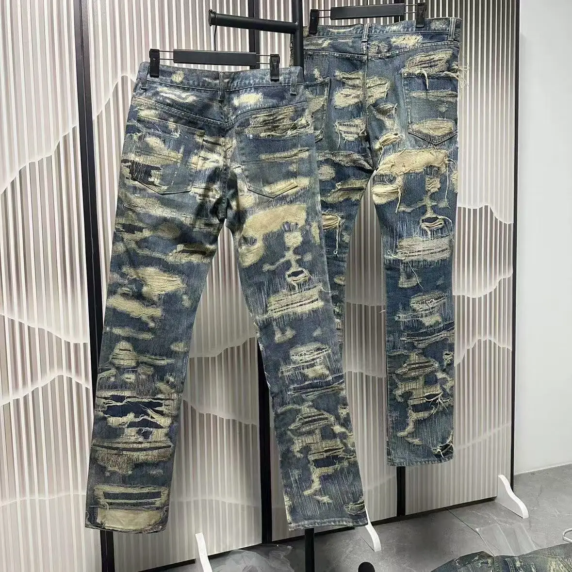 2026 New Unisex High Waist Straight Jeans Washed Y2K Grunge Destroyed Streetwear Hip Hop CasualFaux Ripped Patch Print Pants