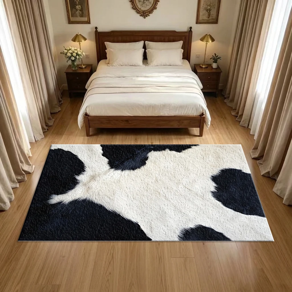 พรมปูพื้นลายหนังวัวสีดำขาว ลาย - Cowhide Rug Faux บทวิจารณ์และราคา
