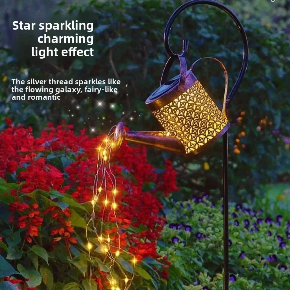 DurableNew Solar Kettle Light Outdoor Courtyard Garden Small Courtyard Decorative Wrought Iron Flowing Water Shower Floor Plug L