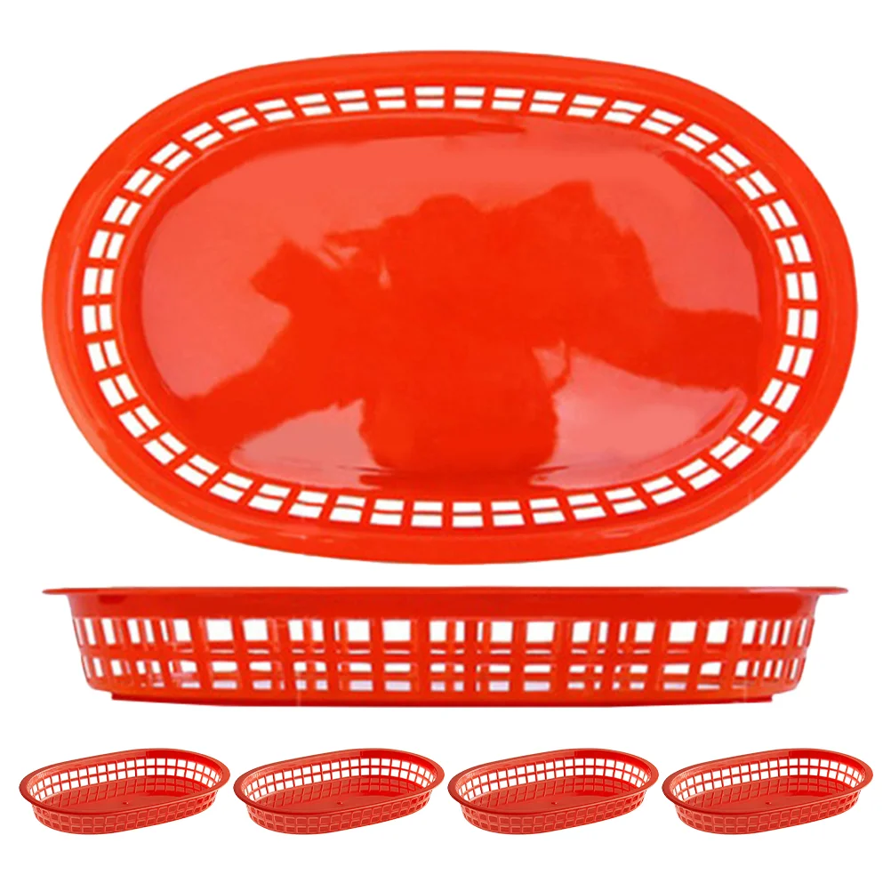 

6 PCS Baskets French Fries Hamburger Kitchen Food for Serving Oval Bread Holder Trays Red Coffee Table