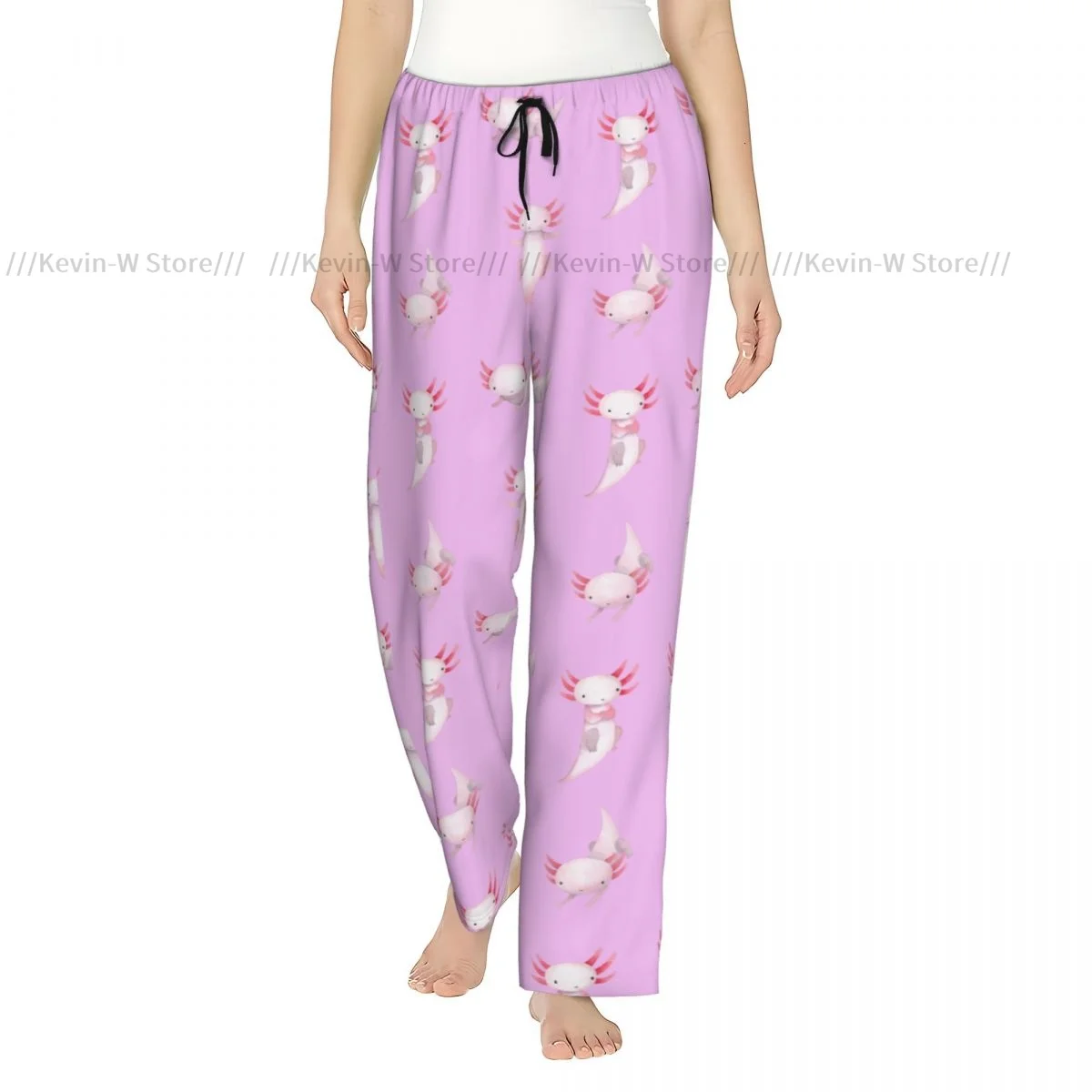

Women Flannel Pajama Bottoms Soft Fleece Cute Axolotl Sleep Pants with Drawstring Waist
