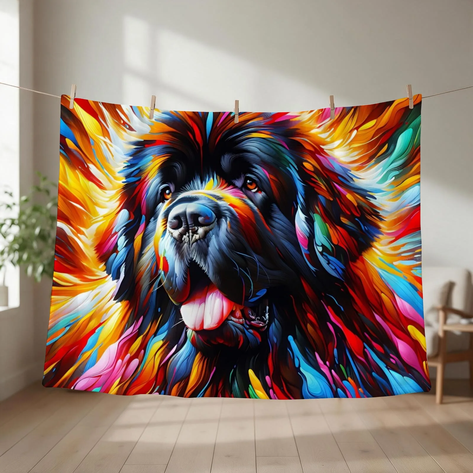 Newfoundland Dog Acrylic Print Doggo Portrait Pet Lovers Throw Blanket couch cozy soft plush fuzzy picnic outdoor blanket