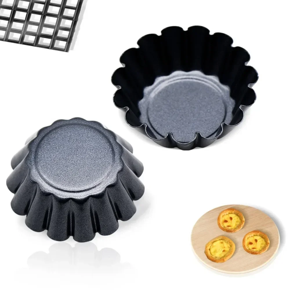 1/3PCS Non Stick Thickened Egg Tart Mold Chrysanthemum Pot Cake Mold Carbon Steel Lace Cake Pudding Baking Tool