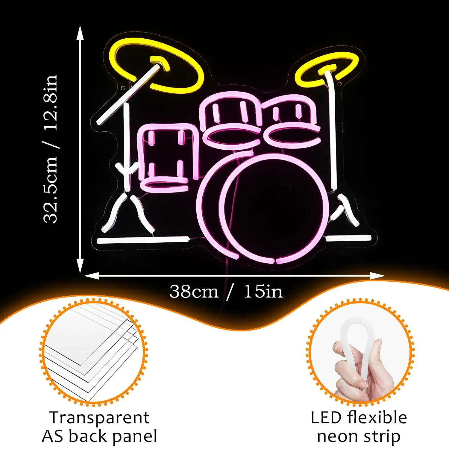 Drum Set Neon Sign USB Dimmable LED Neon Lights For Music Studio Bar Bedroom Living Room Wall Backdrop Decor Creative Gifts