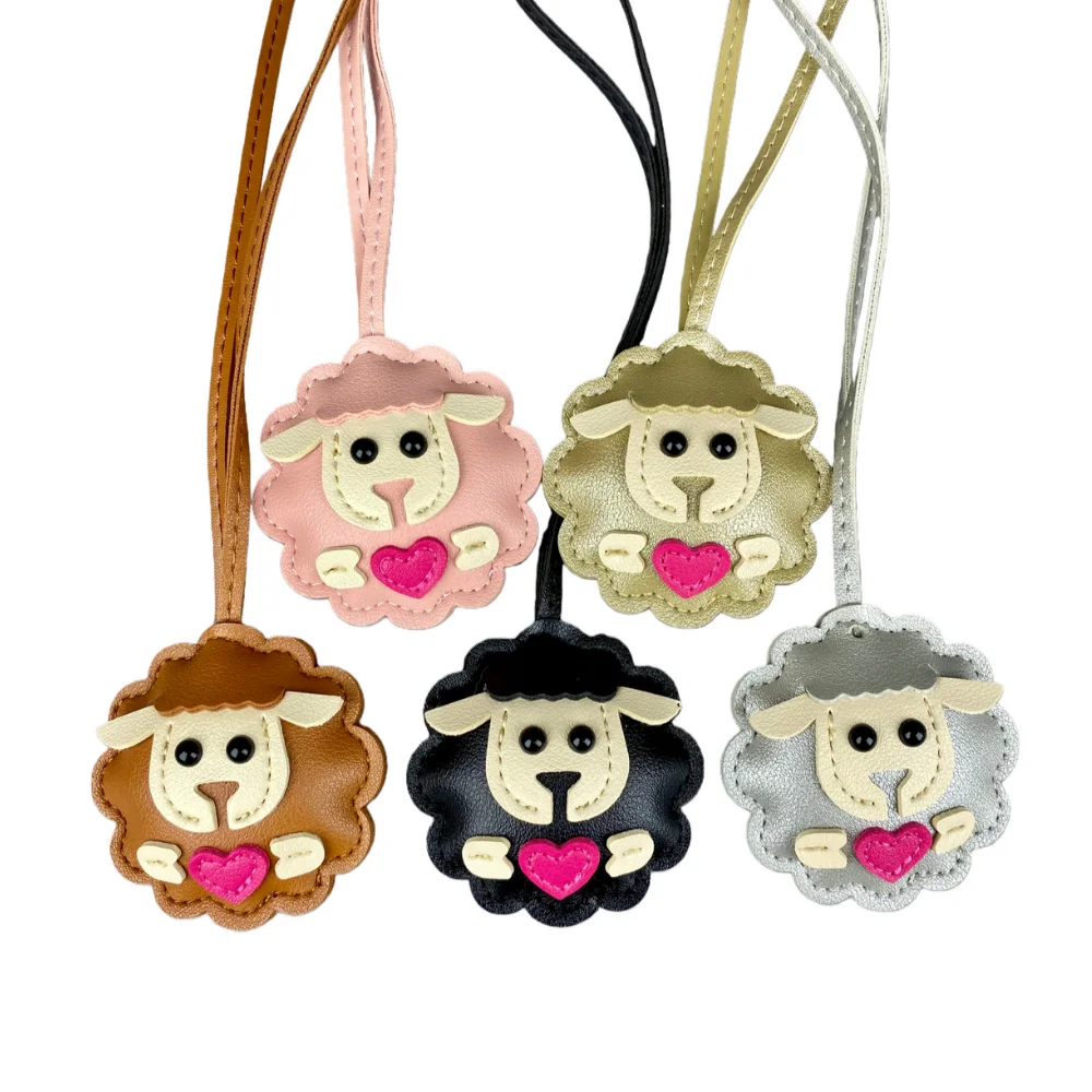 Fluffy Leather 3D Sheep Heart Charm Bag - PU Leather Cotton Filled 20cm Strap Cute Animal Themed Handbag Accessory