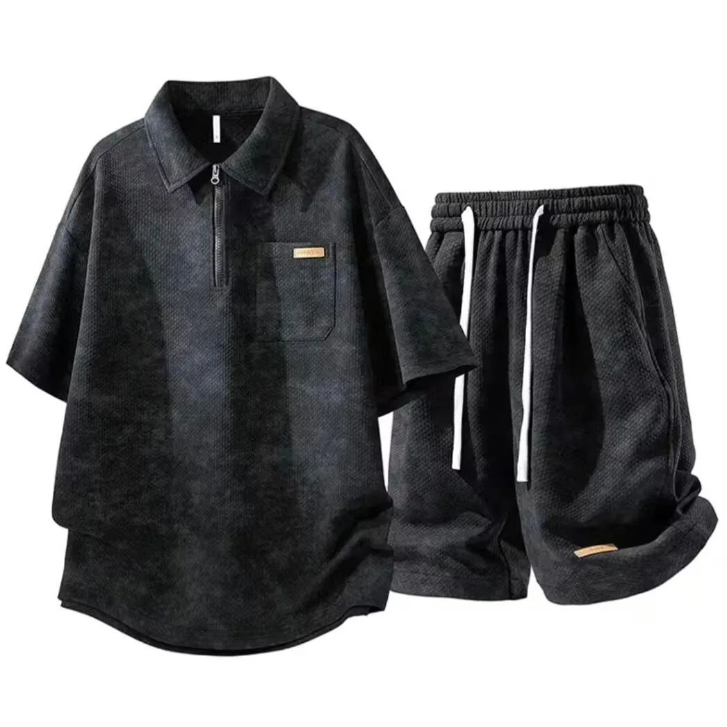 

Summer Casual Shirt Short Sleeve T-Shirt And Running Shorts Two-Piece Set for Teenage Boys Lightweight Comfortable Polye...