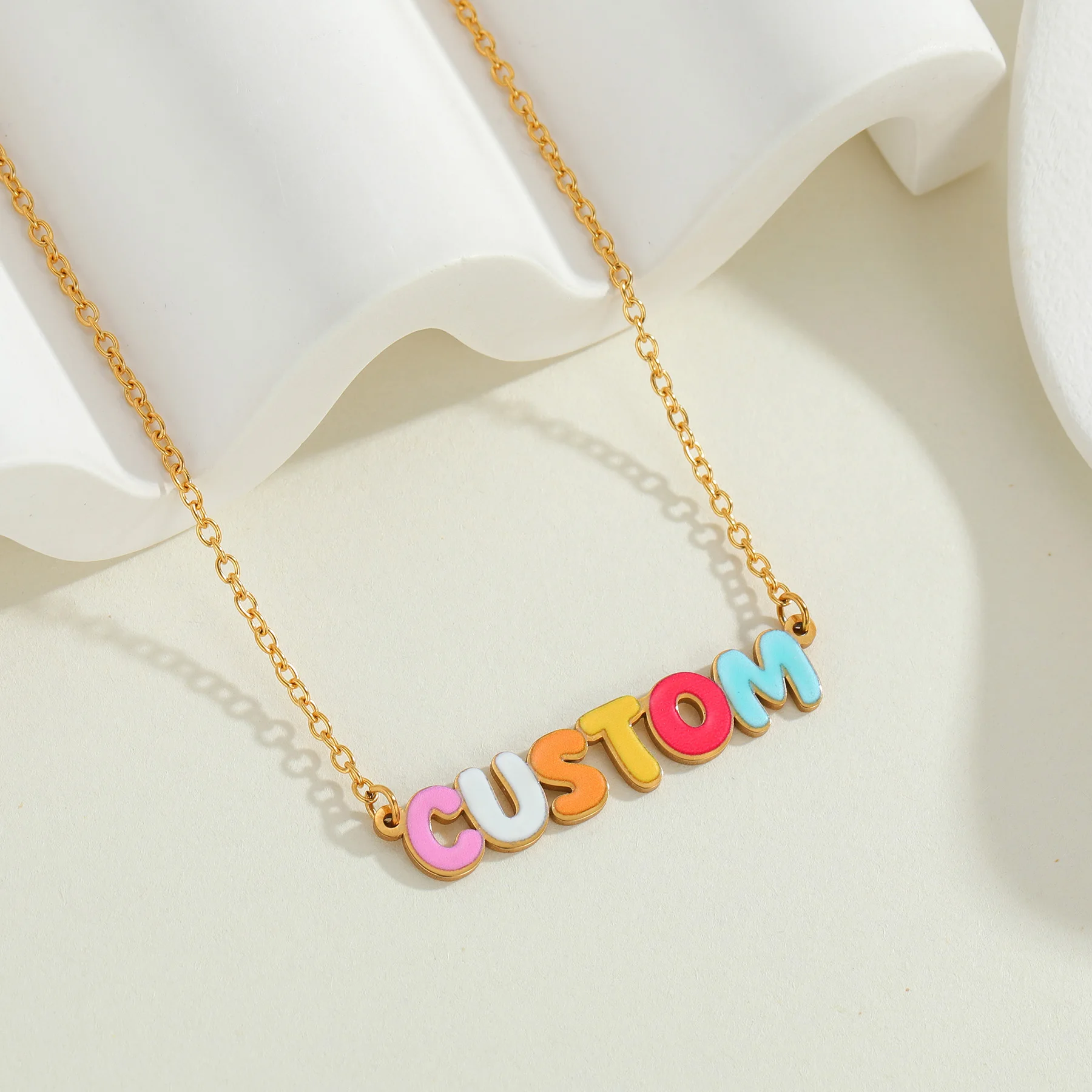 Atoztide Personalized Custom Name Necklace for Women UV Color Printing Initials Letter Stainless Steel Nameplate Jewerly Gift