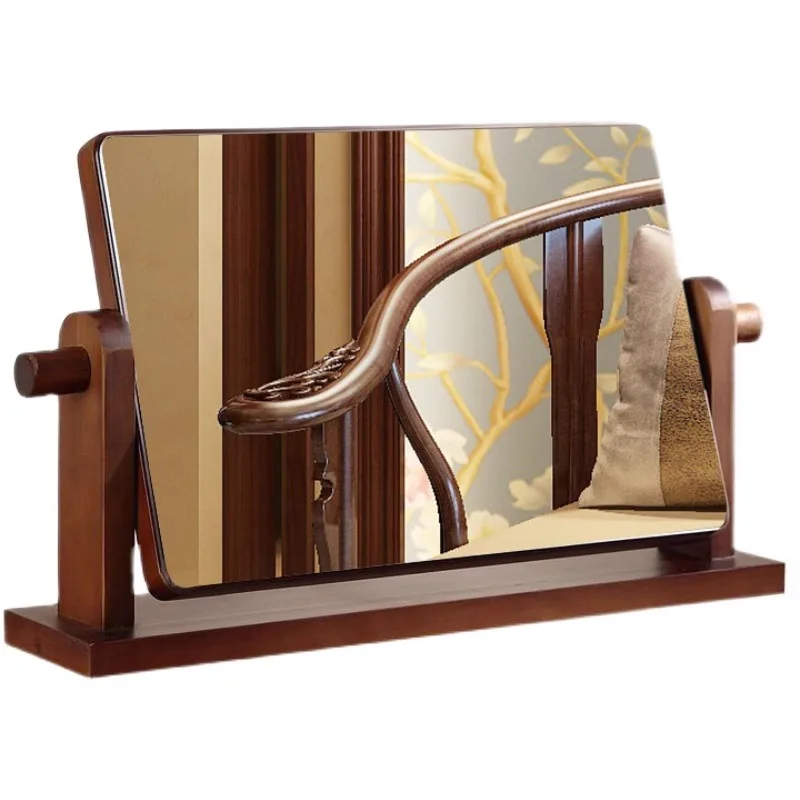 Desktop flippable desktop vanity mirror wooden mirror retro wind mirror for wife and girlfriend