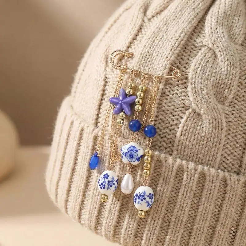 Strawberry Heart Ocean Element Tassel Chain Brooch Multi Functional Fixed Pin Pants Clothes Decoration Accessories