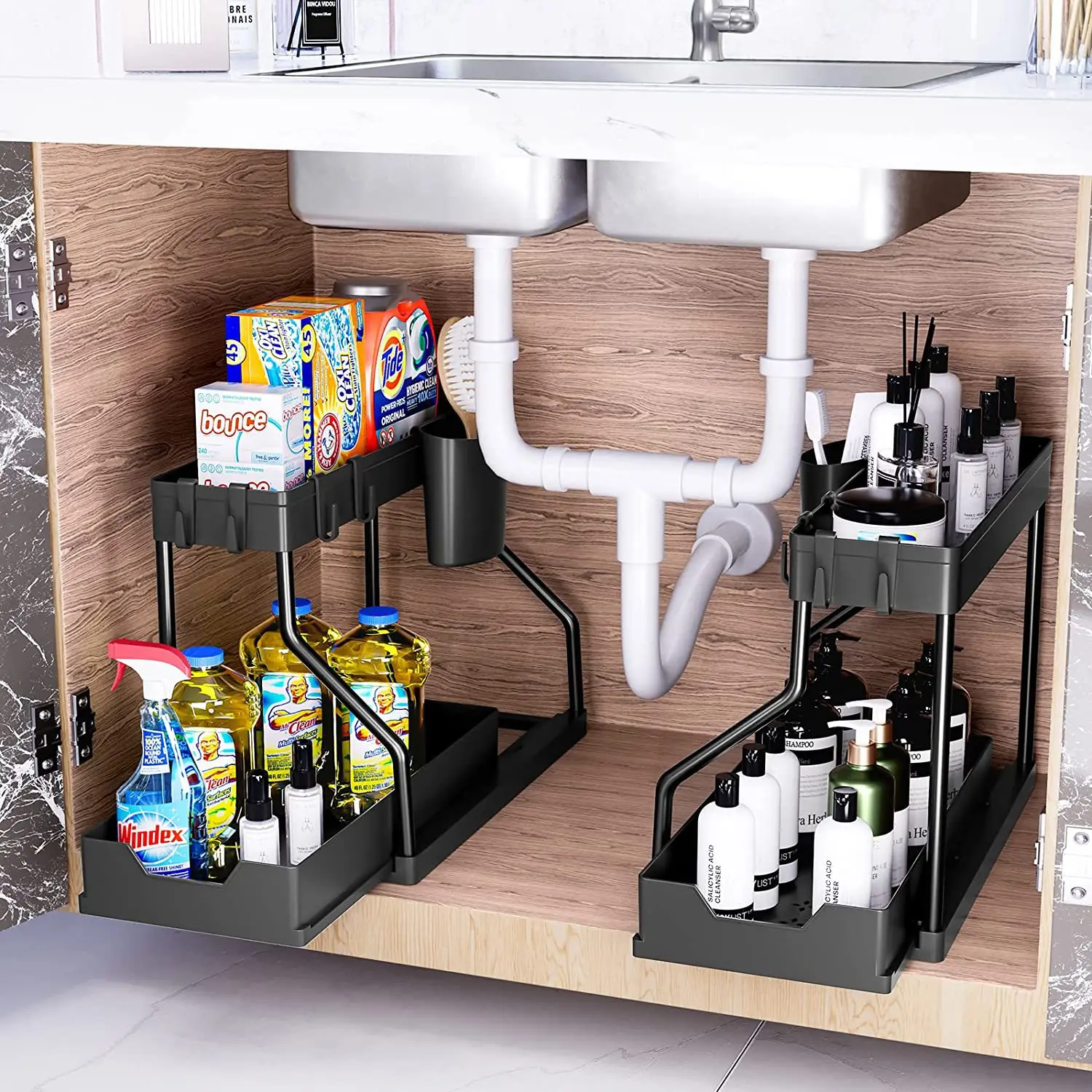 Kitchen Under Sink Storage Organizer 2 Tier Drawer Multipurpose Rack Cabinet Under Sink Storage Rack Bathroom Organizer Shelves