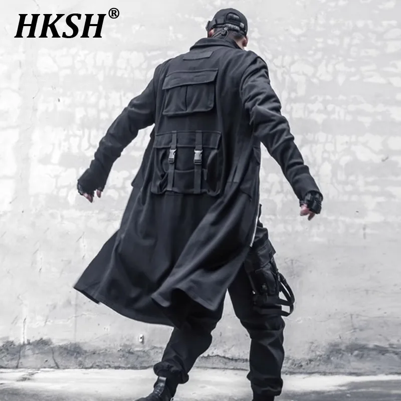 

HKSH весна осень новый мужской прилив темный функциональный тяжелый плащ куртки с несколькими карманами свободный красивый Yamamoto Techwear Тренч HK5607