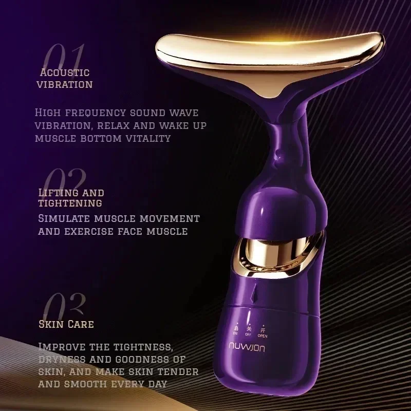 Massageador facial 3 em 1, levantamento e endurecimento do pescoço, rosto emagrecedor e rejuvenescimento da pele, massageador facial para uso doméstico, ferramenta de beleza.