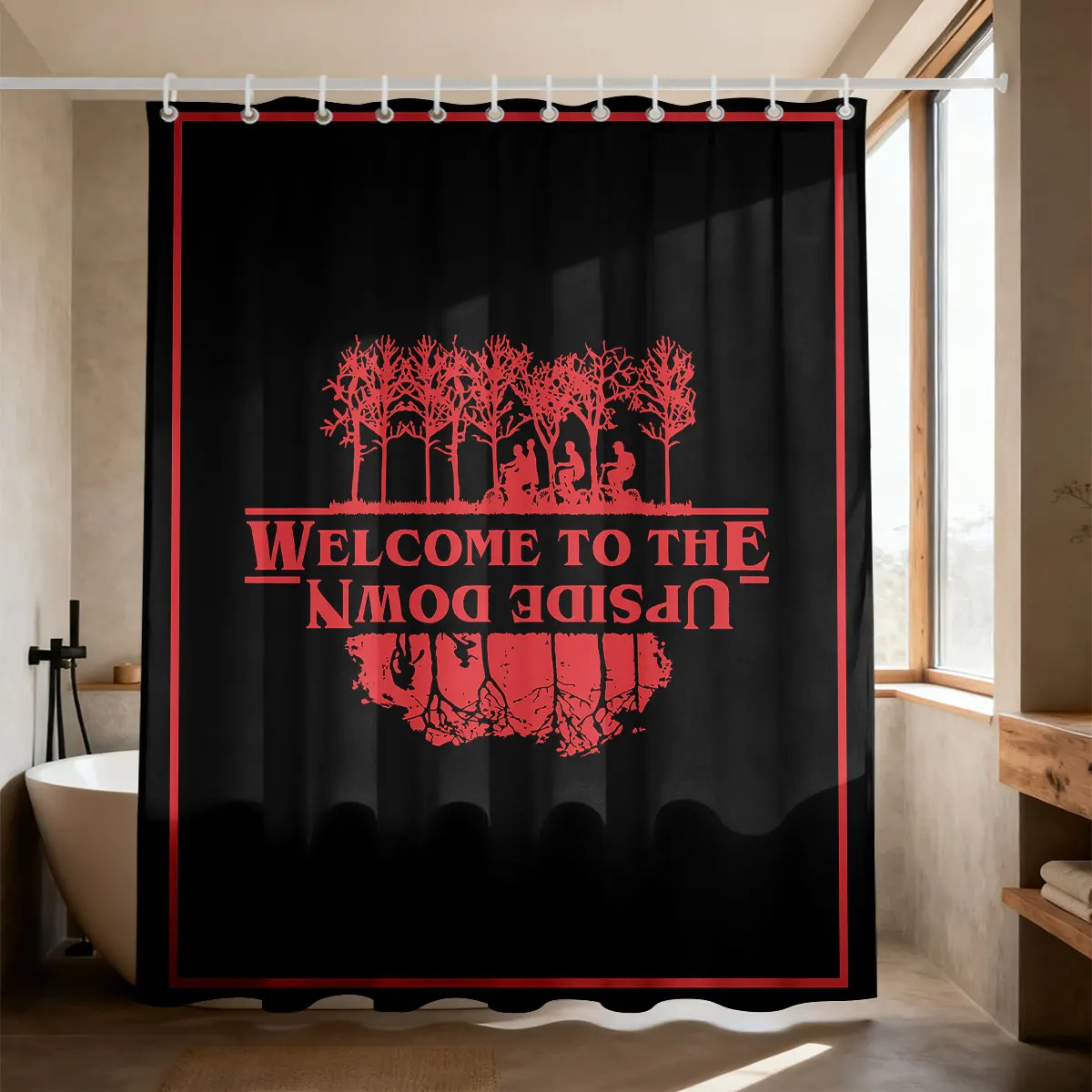 90g Waterproof Shower Curtain With Hooks,Welcome Halloween Text Print,Quick Dry Anti‑Mold Party Home Bathroom Bath Curtain