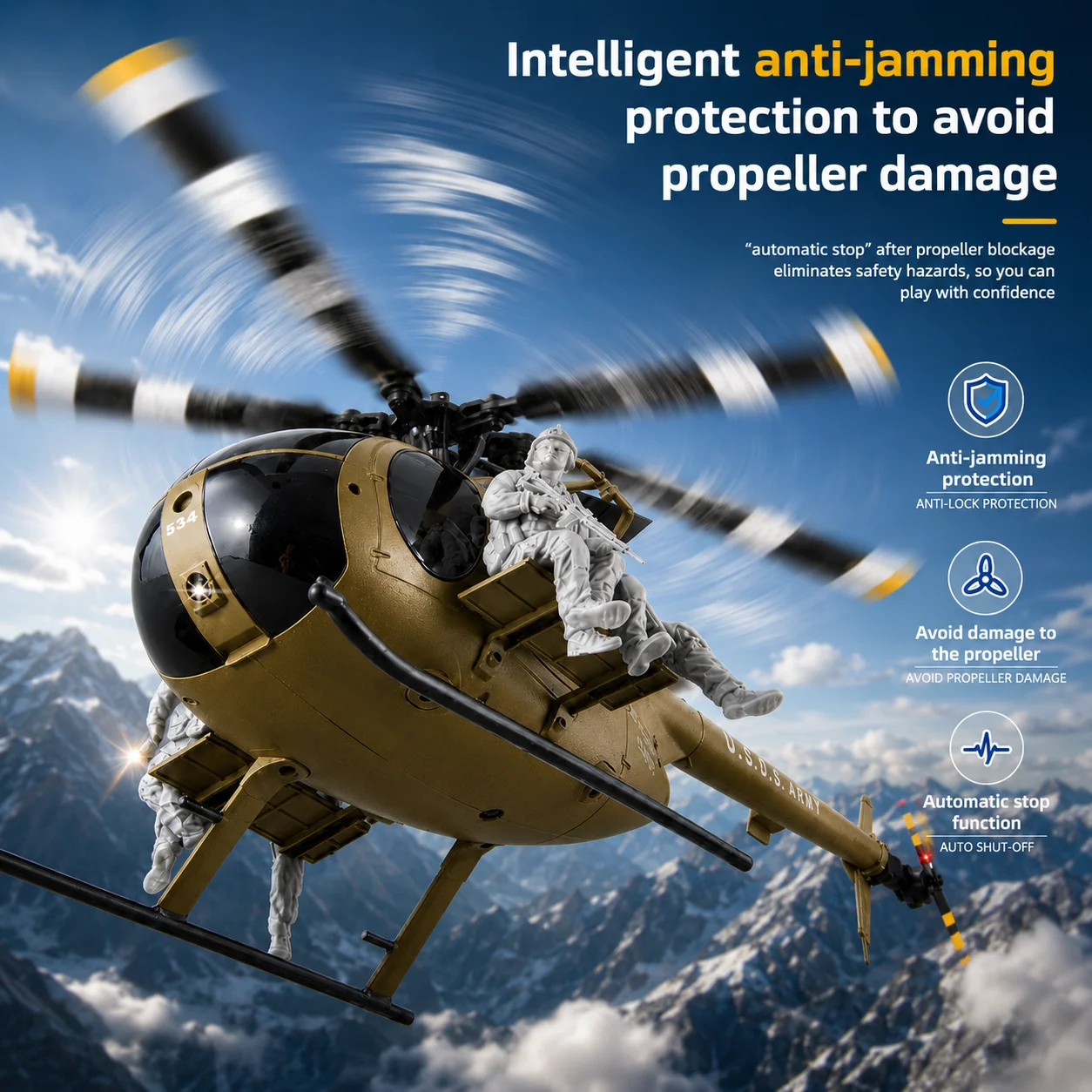 C189S MD500 Little Bird RC Helicopter with Soldier Pilot Figure Scale Model Crash Resistant Dual Brushless Kids Toy