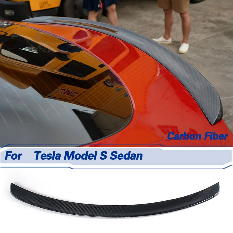 

Car Rear Trunk Spoiler Wings Carbon Fiber for Tesla Model S Sedan 4-Door 2014-2024 Racing Rear Spoiler Boot Wing Lip Body Kit