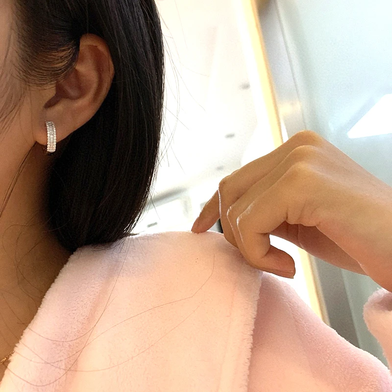 KUGG 100% 18K White Gold Earrings Shiny 0.50carat Real Natural Diamond Hoop Earrings for Women Anniversary Gift Fine Jewelry