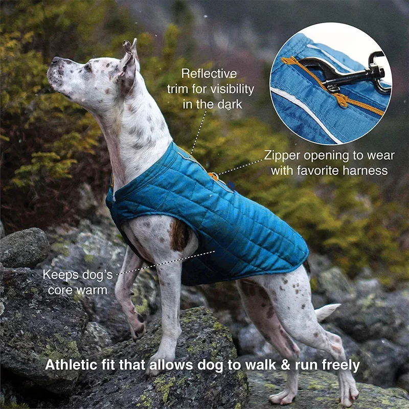 Water Resistant Reflective Lightweight Soft Reversible Winter Dog Jacket For Small, Medium, & Large Dogs