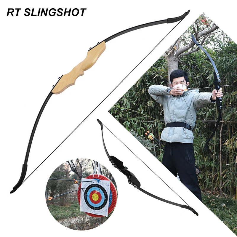 M120 Wooden Handle Recurve Bow Professional Outdoor Shooting Precision Bow 40 Ibs Detachable Fiberglass Fiber Portable Bow