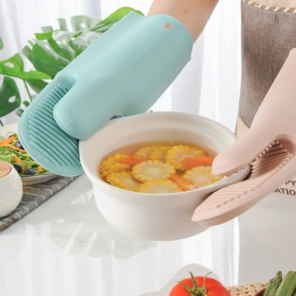 

Pot Holder Heat Resistant Insulation Glove Anti Slip Silicone Oven Mitts Strengthen Wrist Anti-scald Hand Clip Cooking