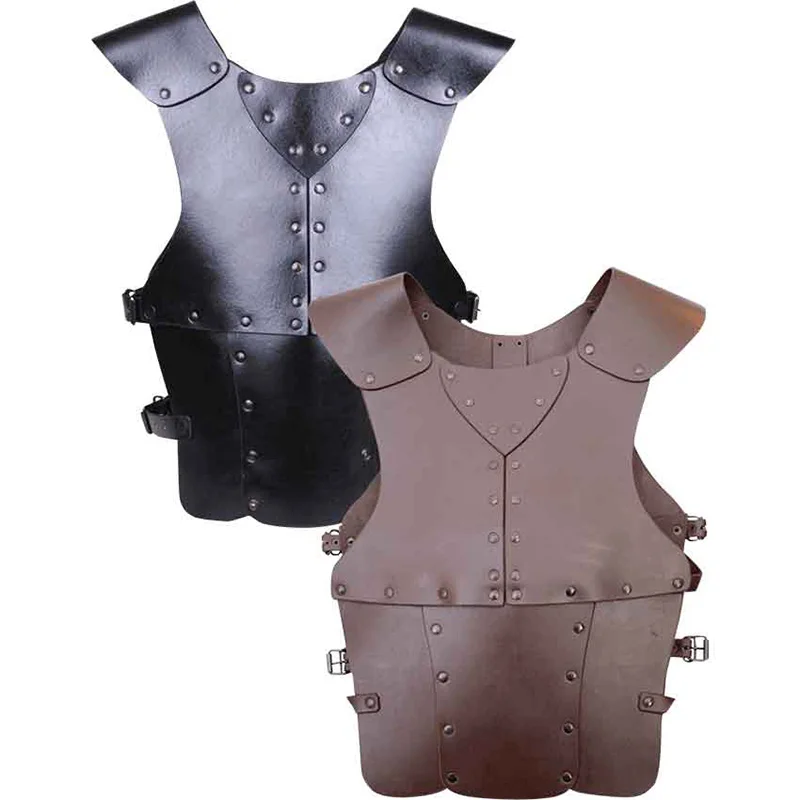 Medieval Steampunk PU Leather Vest Armor Jacket Viking Knight Cosplay Costume Doublet Jerkin Halloween Props Cuirass Outfit Larp