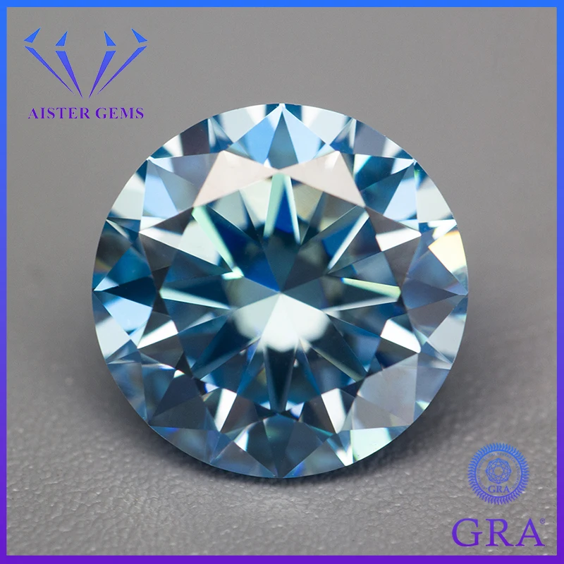 

Aquamarine Color Moissanite Lab Diamonds VVS1 0.5-5.0ct 3EX Round Cut Loose Gemstones Pass Diamond Tester with GRA Certificate