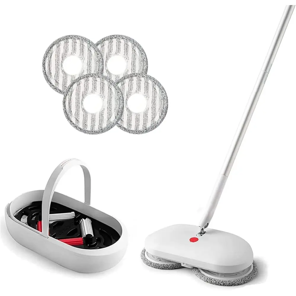 

REECOO CordlElectric Spin Mop Power Mop with 4 loor Scrubber Pads/Automatic Cleaning Bucket/Water Sprayer,Lightweight & Recharge