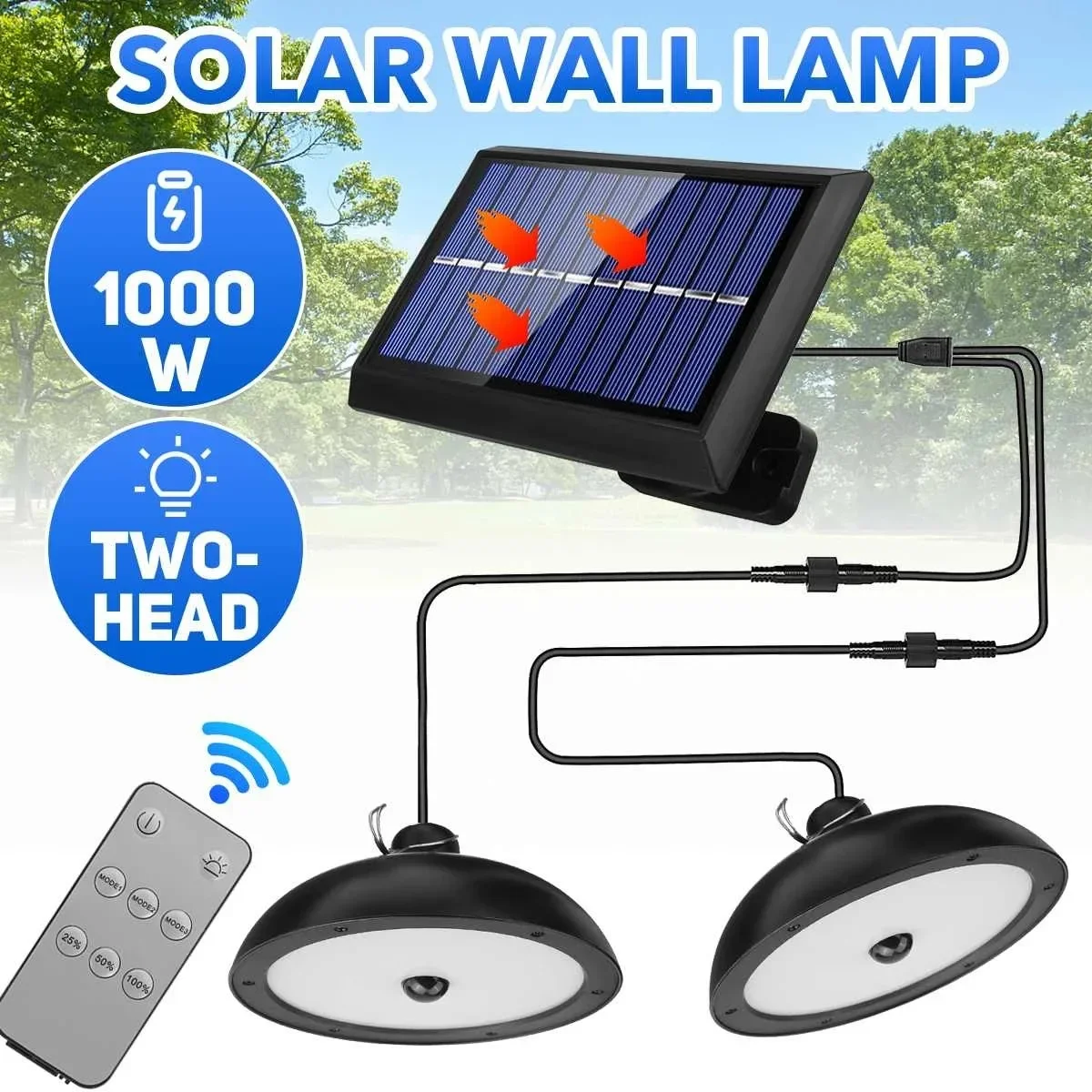 Double Head Solar Led Lamp Outdoors Garden Adjustable Waterproof Upgraded Solar Pendant Light Indoor Dimmable Chandelier