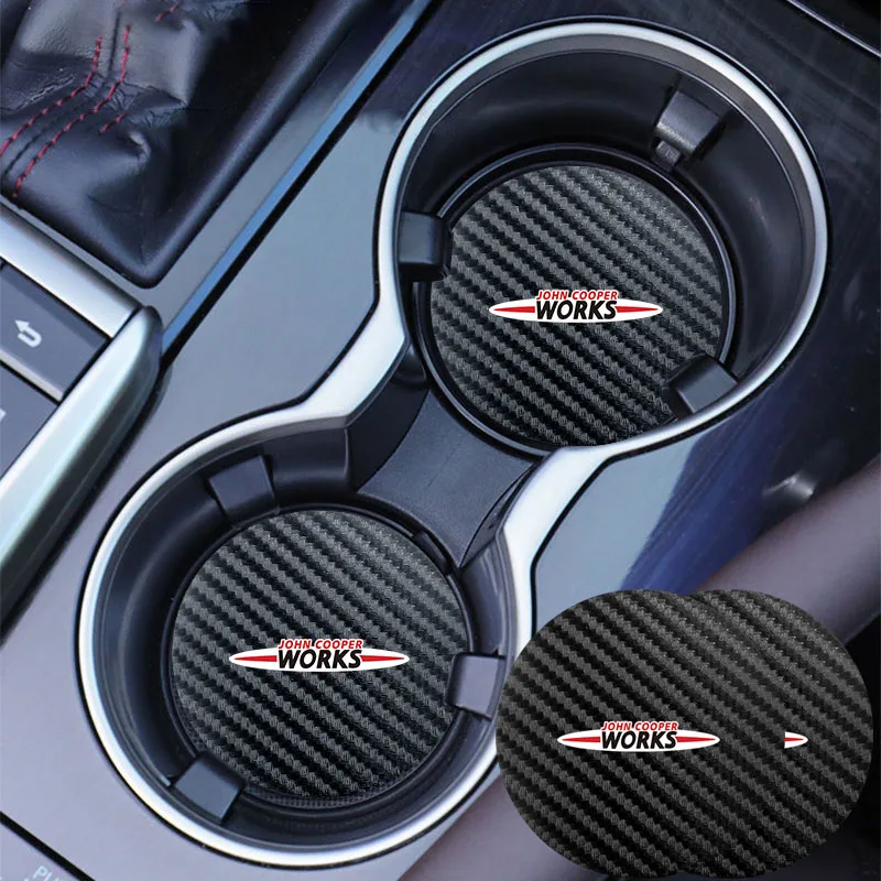 2Pcs Leather Coaster Anti-noise Water Cup Pad Cushion For MINI Cooper WORKS R56 F50 F55 F56 R50 R53 R55 R57 R58 R59 R60 One JCW