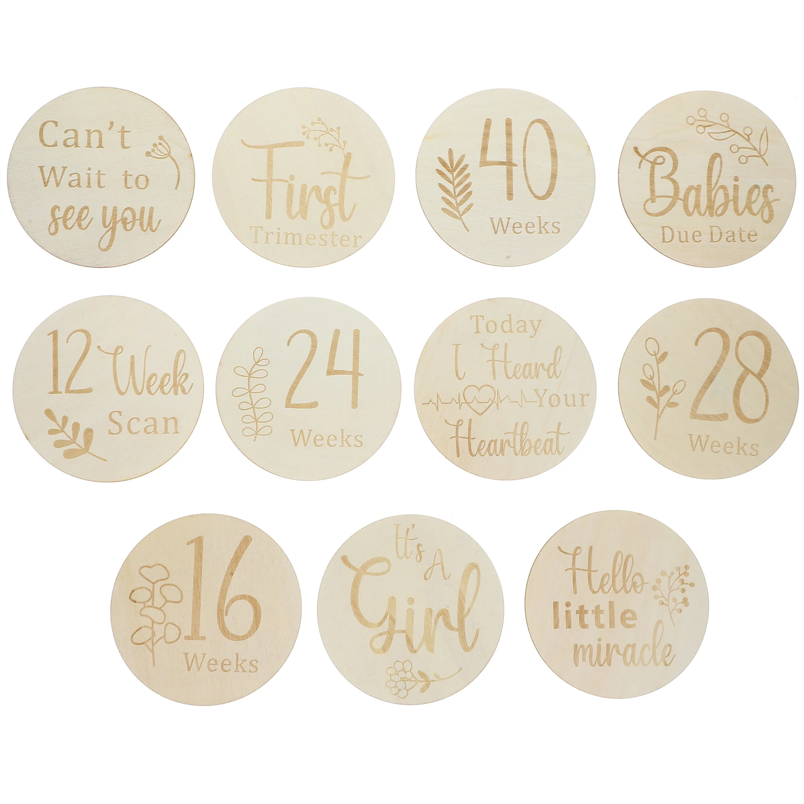 

11 Pcs Pregnancy Milestone Markers Double Sided Wooden Weekly Discs Beige Smooth Finish Photo Props Baby Shower Gifts Newborn