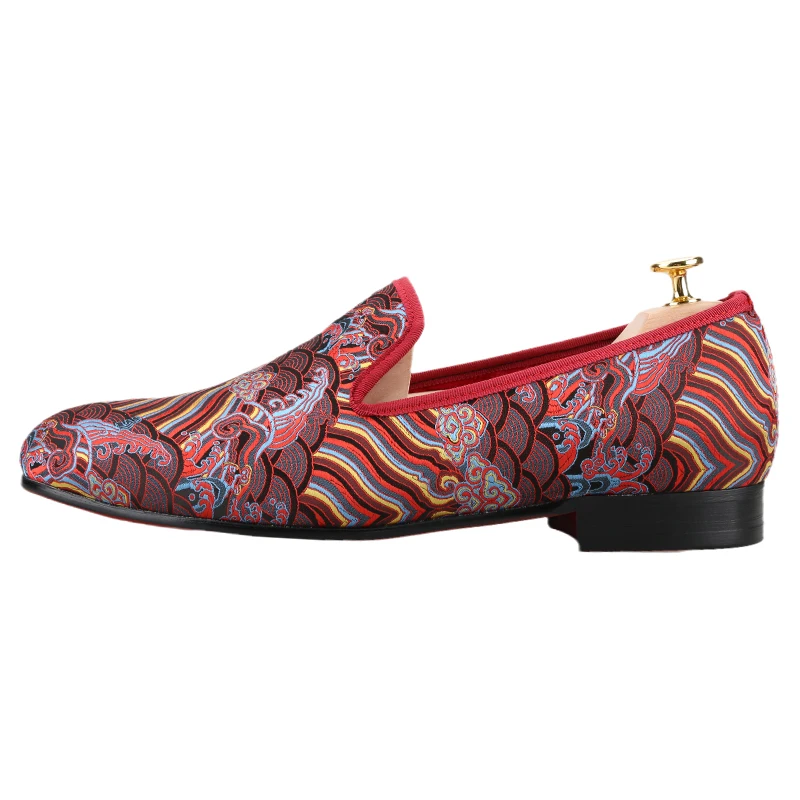 Piergitar Chinese Traditional Auspicious Cloud Pattern Jacquard Silk Men's Loafers For Party Handmade Slip-On Smoking Slippers