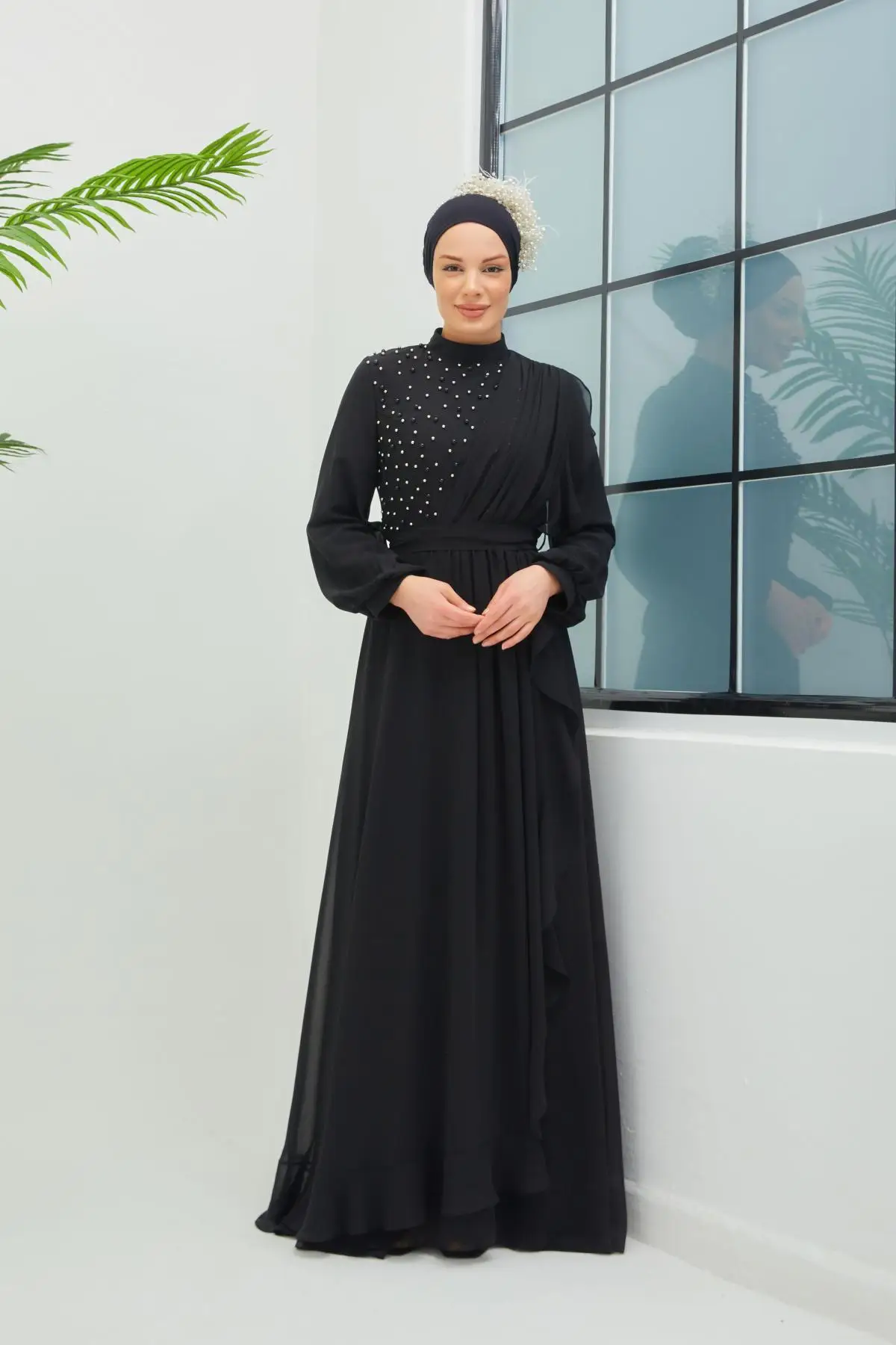 Muslim Fashion Islamic Clothing Evening Dress Women O-neck Long Sleeve Embroidery Print Long Dress