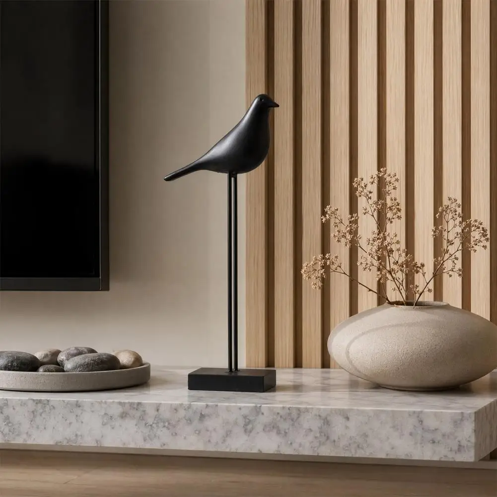 Artistic Resin Statues Black White Bird Figurine Minimalist Modern Art Sculpture Elegant Home Decor Accent for Tv Cabinet