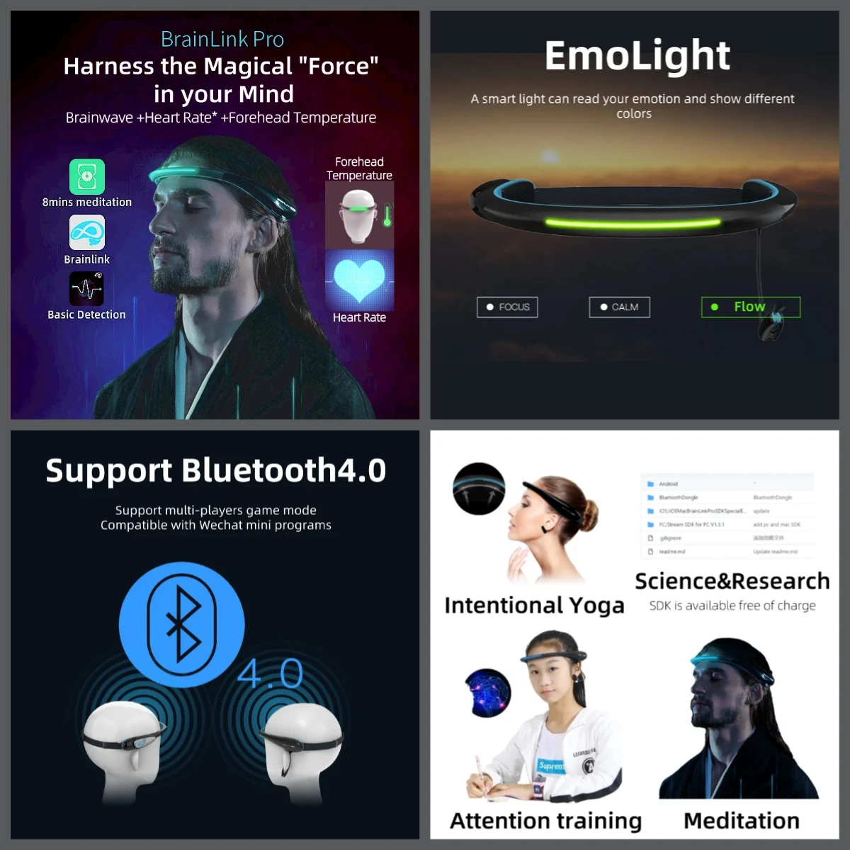 for Neuro-feedback Mind Control Smart Headset with Heart Rate Sensor Emotion Detection
